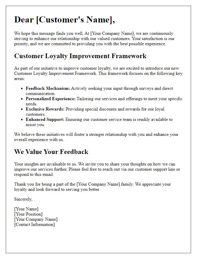 Letter template of Customer Loyalty Improvement Framework