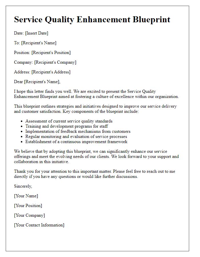 Letter template of Service Quality Enhancement Blueprint