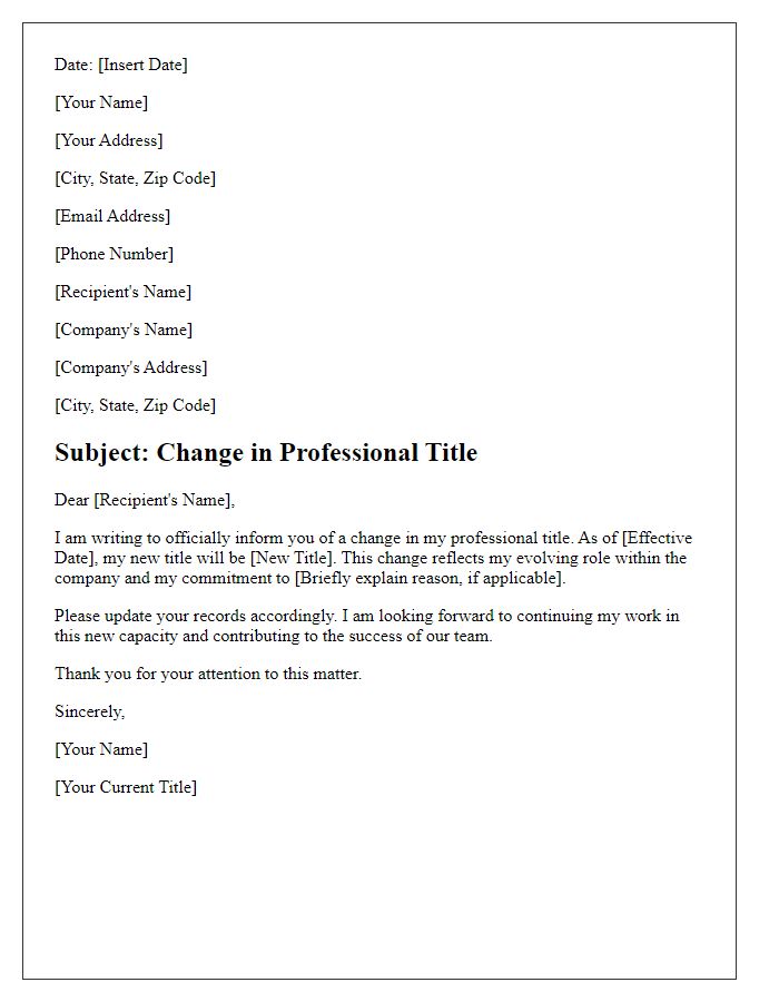 Letter template of Change in Professional Title