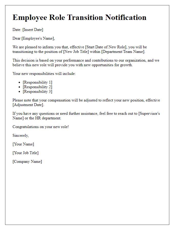 Letter template of Employee Role Transition Notification