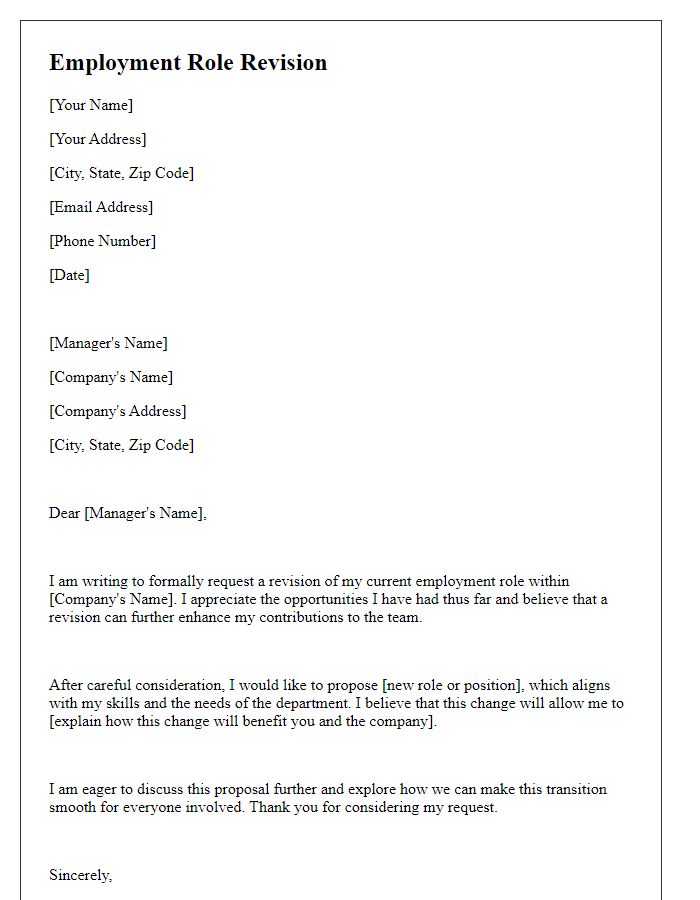 Letter template of Employment Role Revision