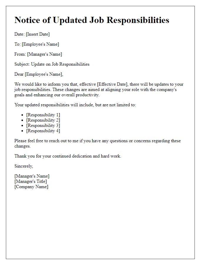 Letter template of Notice for Updated Job Responsibilities