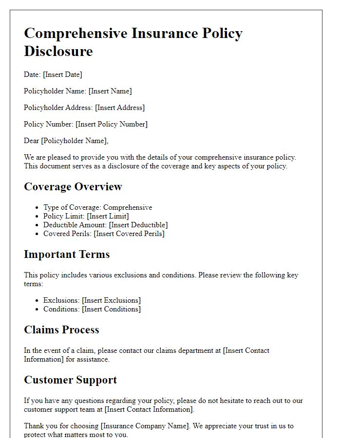 Letter template of comprehensive insurance policy disclosure