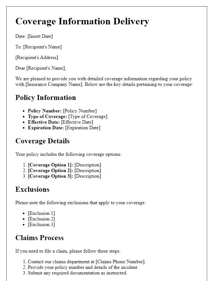 Letter template of detailed coverage information delivery