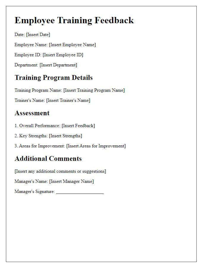 Letter template of employee assessment for training feedback