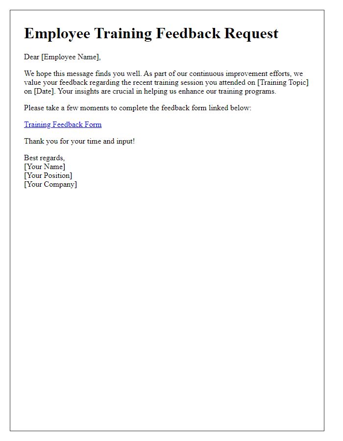 Letter template of employee training feedback request