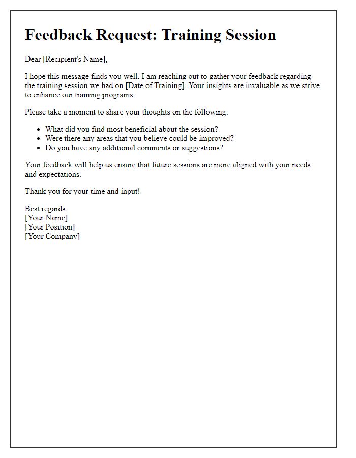 Letter template of training session feedback inquiry