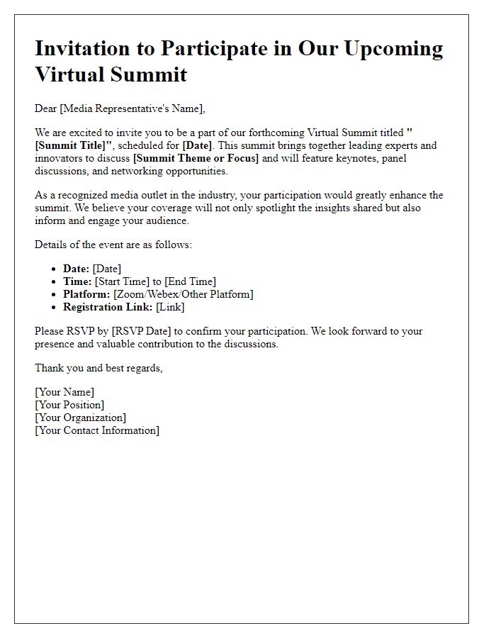 Letter template of virtual summit participation invitation for media