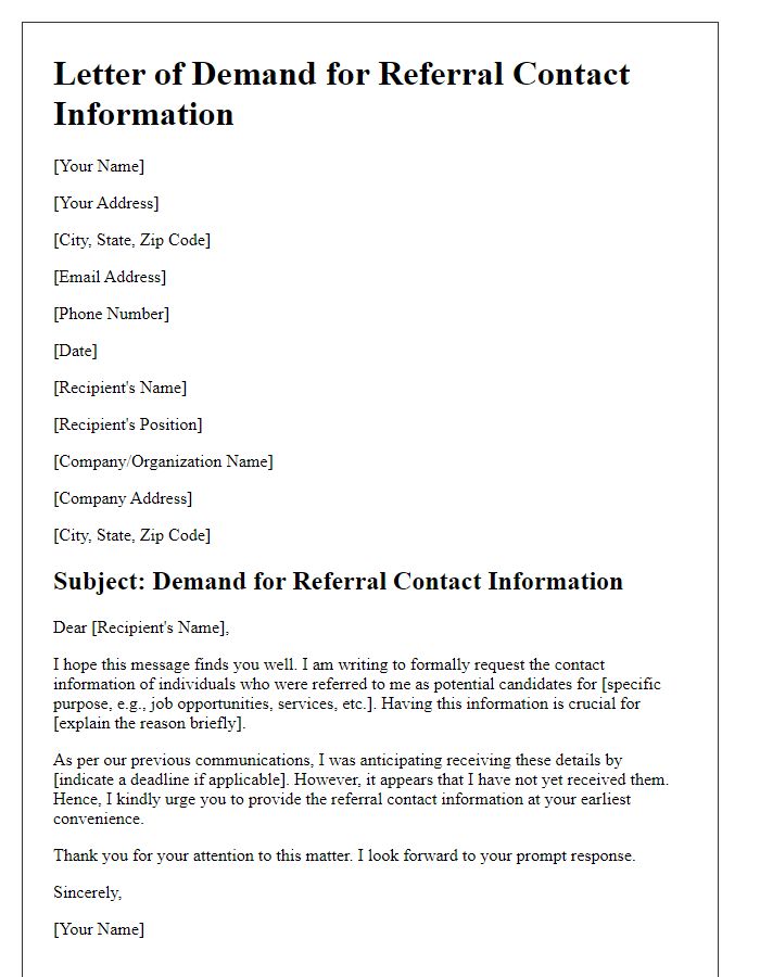 Letter template of demand for referral contact information.