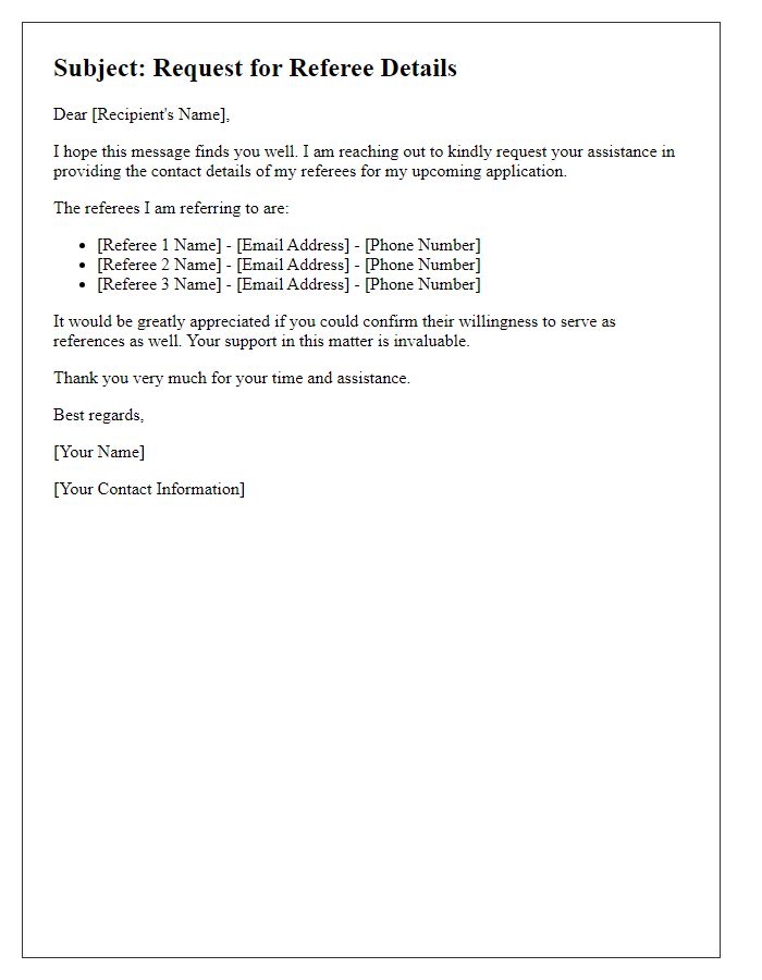 Letter template of pursuit for referee details.