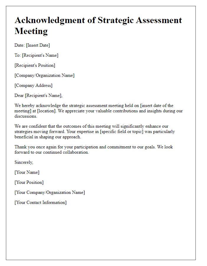 Letter template of acknowledgment for strategic assessment meeting