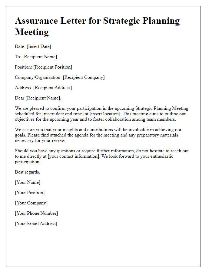 Letter template of assurance for strategic planning meeting