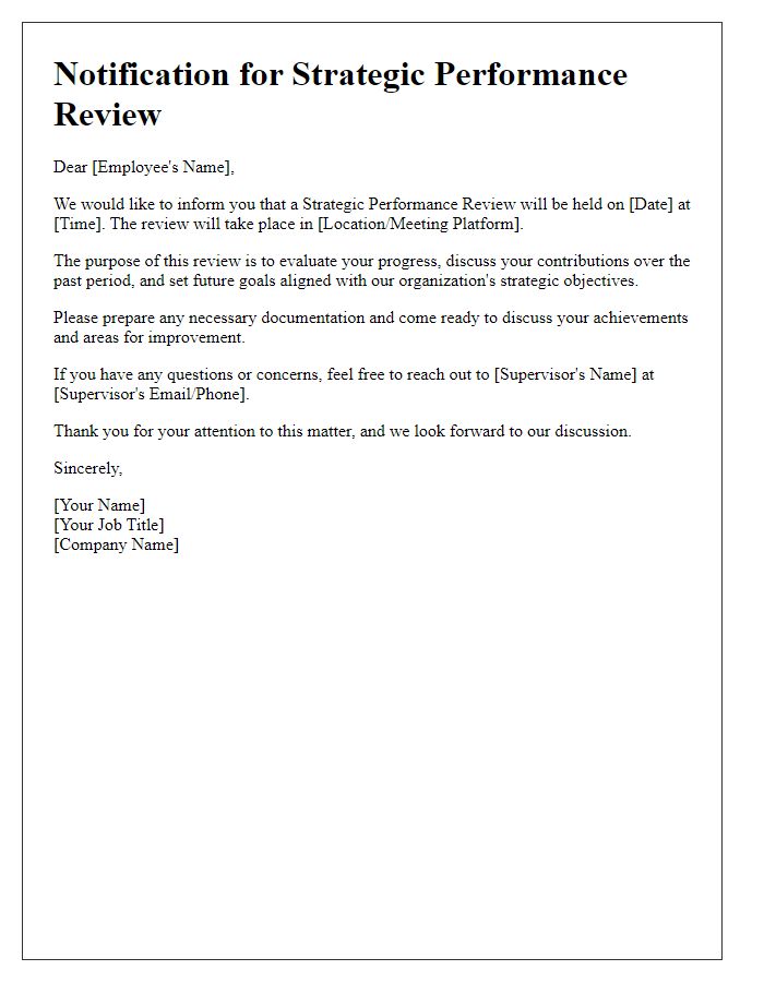 Letter template of notification for strategic performance review