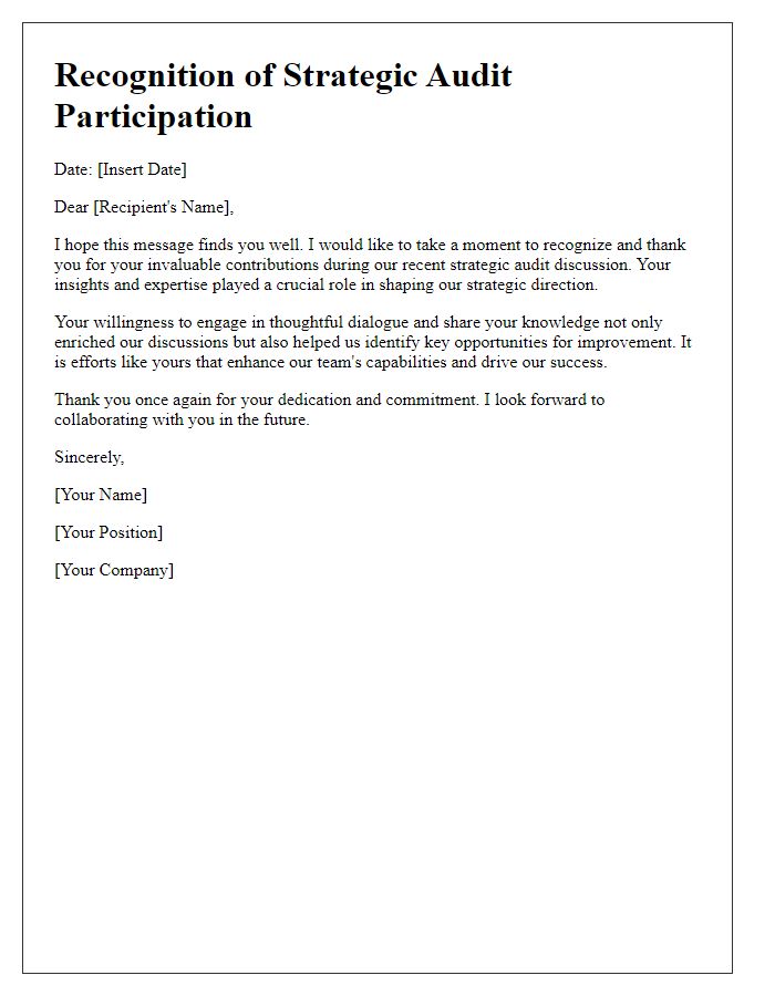 Letter template of recognition for strategic audit discussion