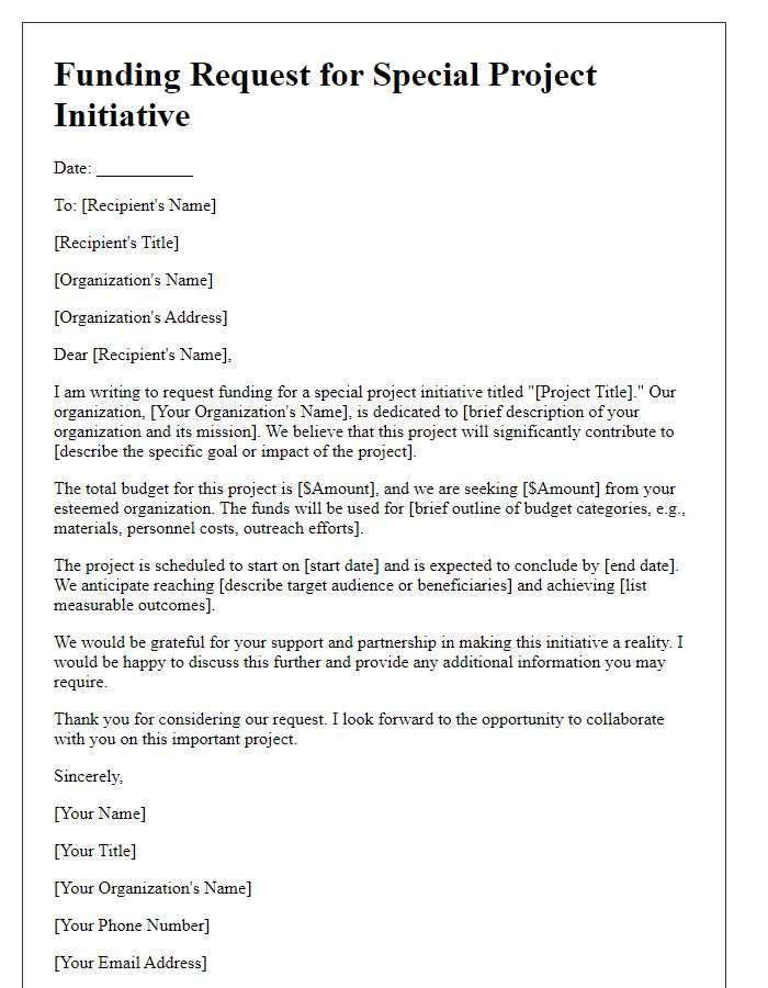 Letter template of funding request for special project initiative