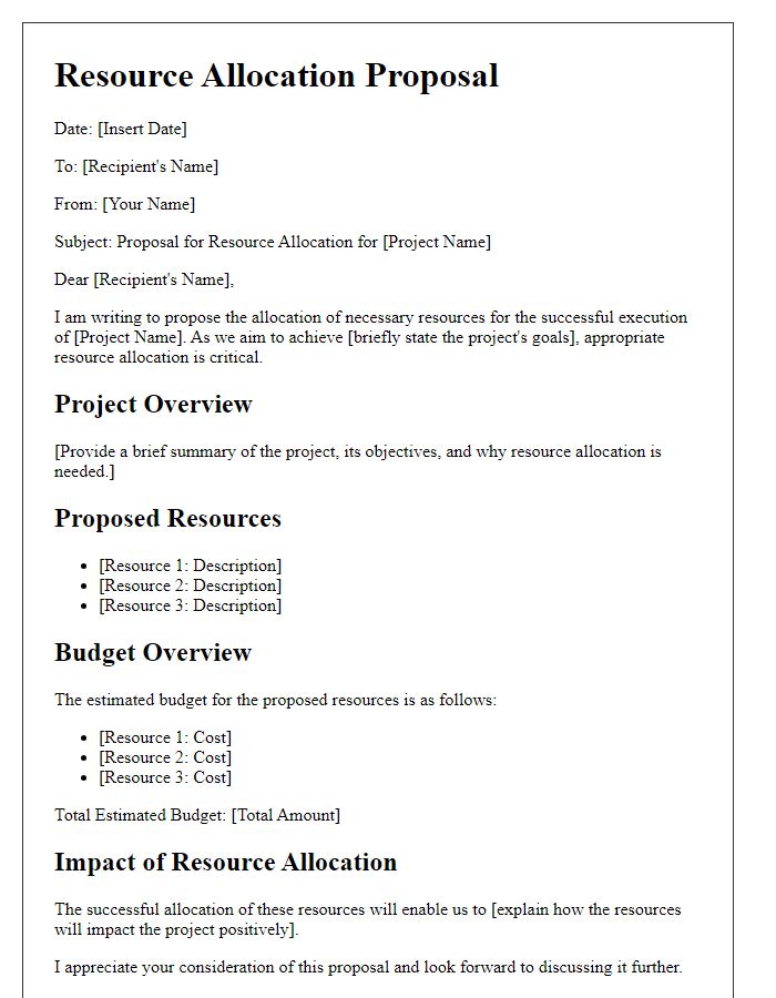 Letter template of resource allocation proposal for specialized project