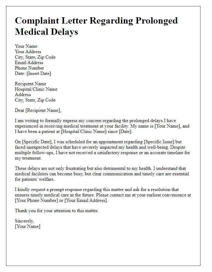 Letter template of complaint about prolonged medical delays