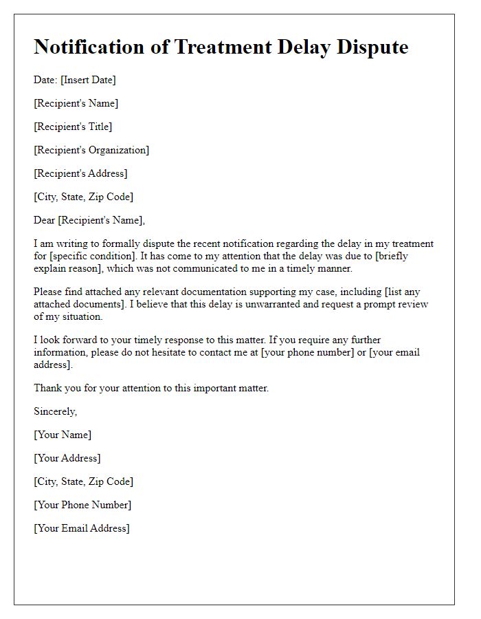 Letter template of notification of treatment delay dispute