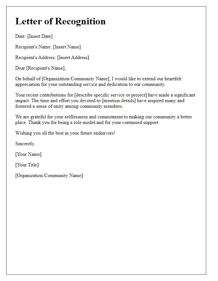 Letter template of recognition for community service contribution