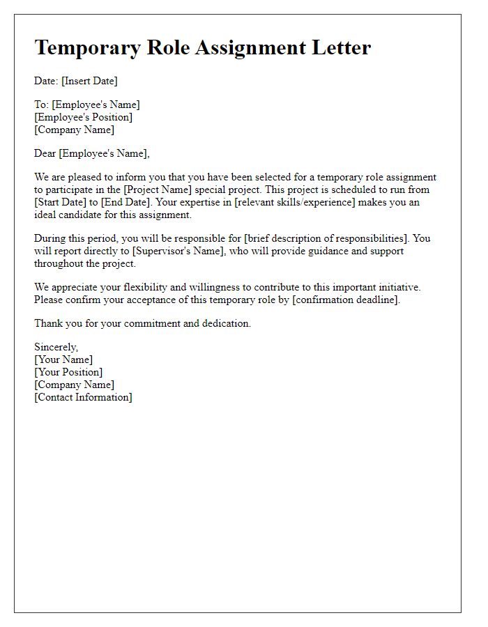 Letter template of temporary role assignment for special project involvement.