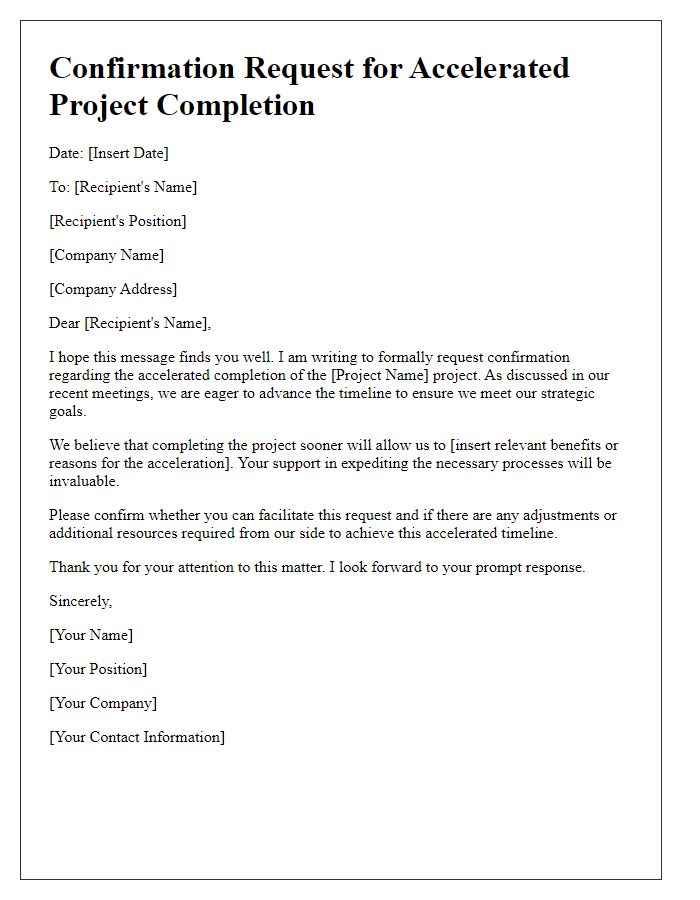 Letter template of confirmation request for accelerated project completion