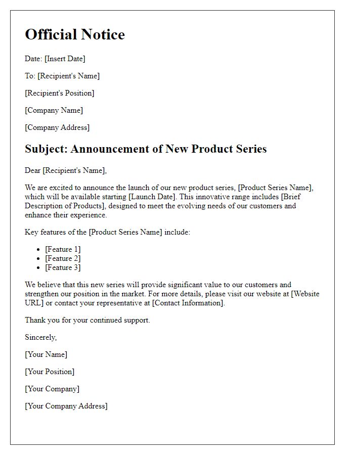 Letter template of official notice for new product series