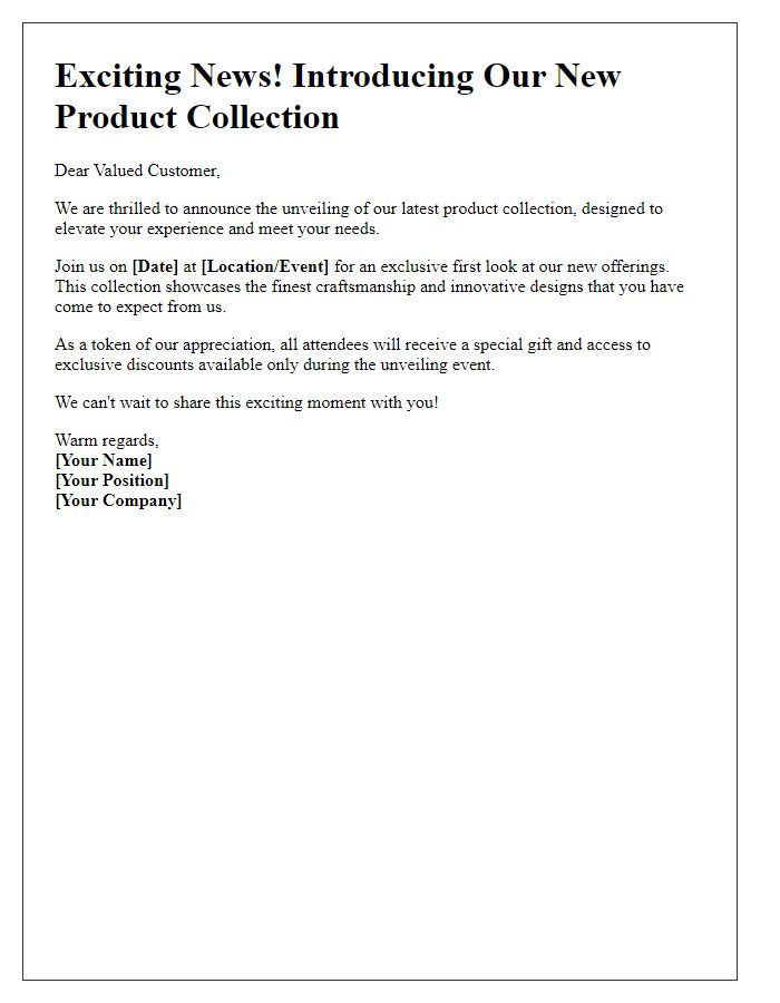 Letter template of unveiling new product collection