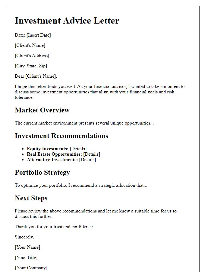 Letter template of investment advice for high-net-worth individuals