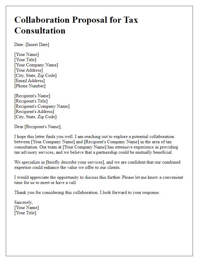 Letter template of collaboration for tax consultation