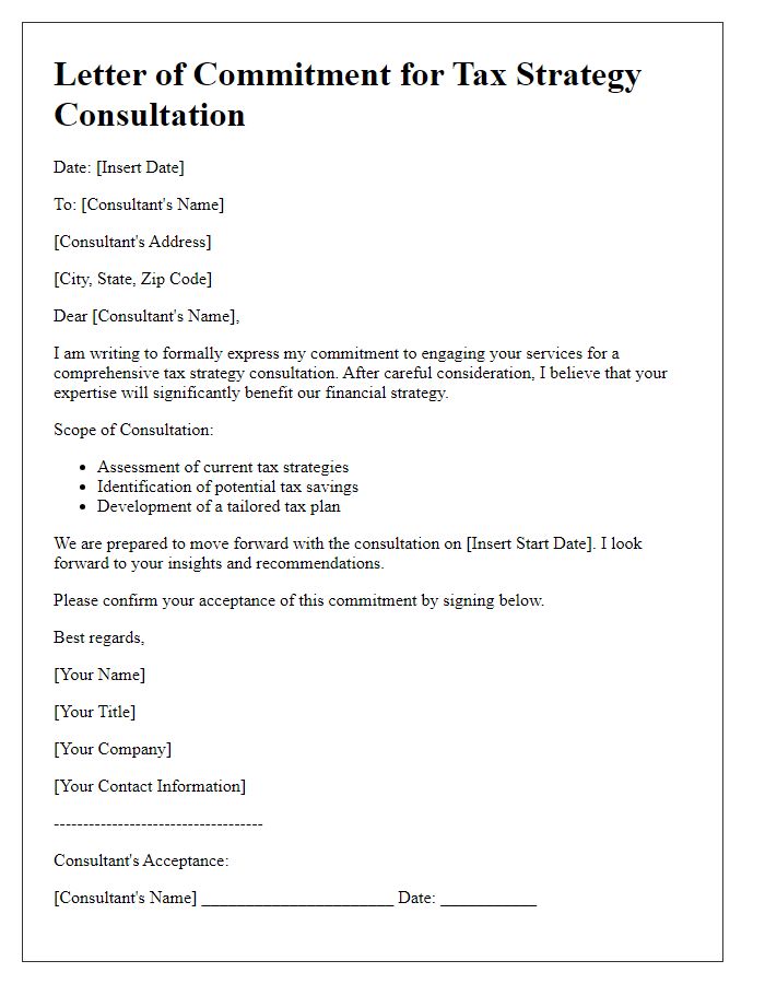 Letter template of commitment for tax strategy consultation