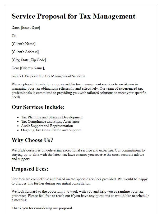 Letter template of service proposal for tax management