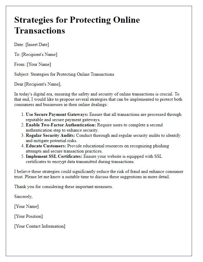 Letter template of strategies for protecting online transactions.