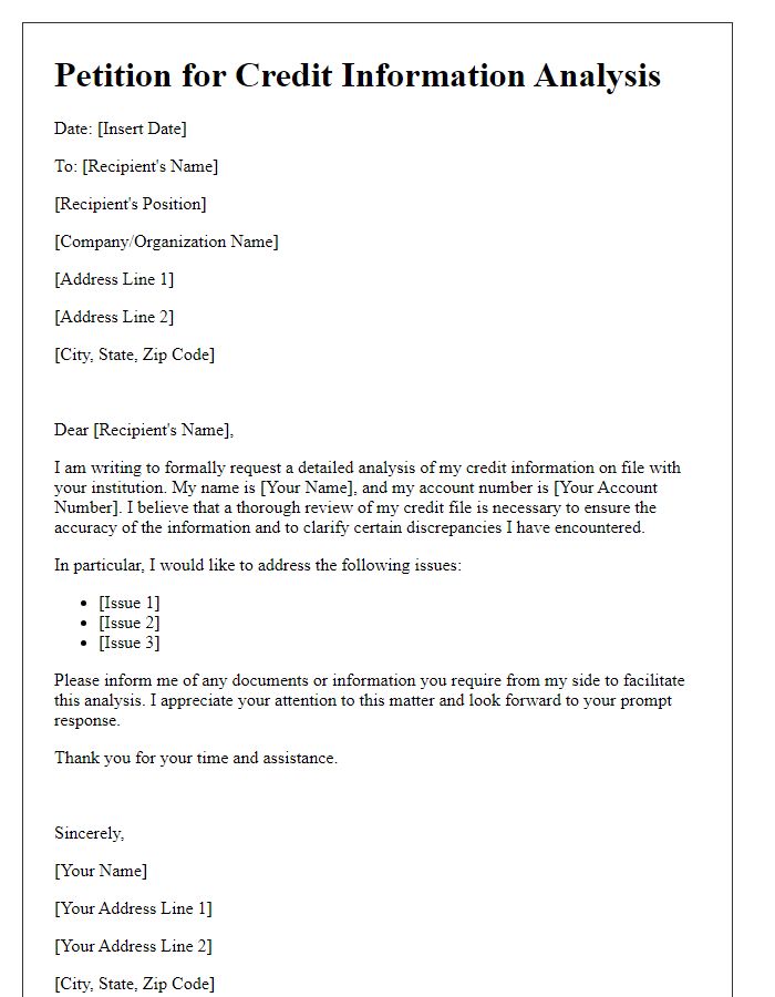 Letter template of petition for credit information analysis