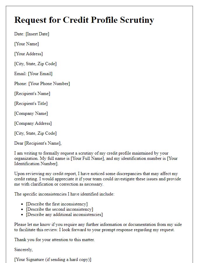 Letter template of request for credit profile scrutiny