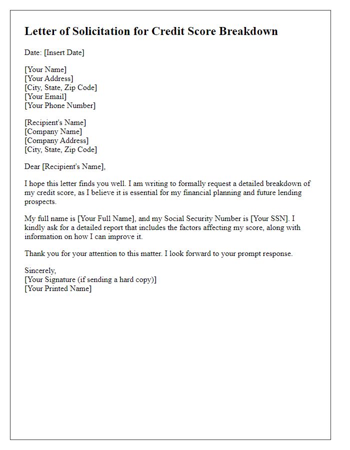 Letter template of solicitation for credit score breakdown