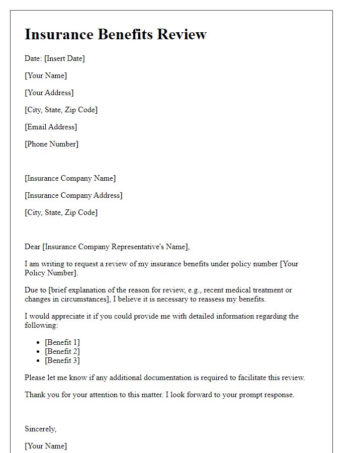 Letter template of insurance benefits review