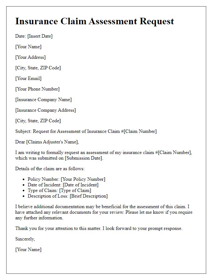 Letter template of insurance claim assessment request