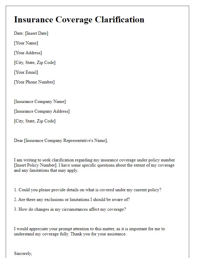 Letter template of insurance coverage clarification