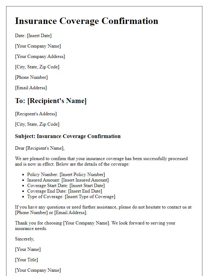 Letter template of insurance coverage confirmation