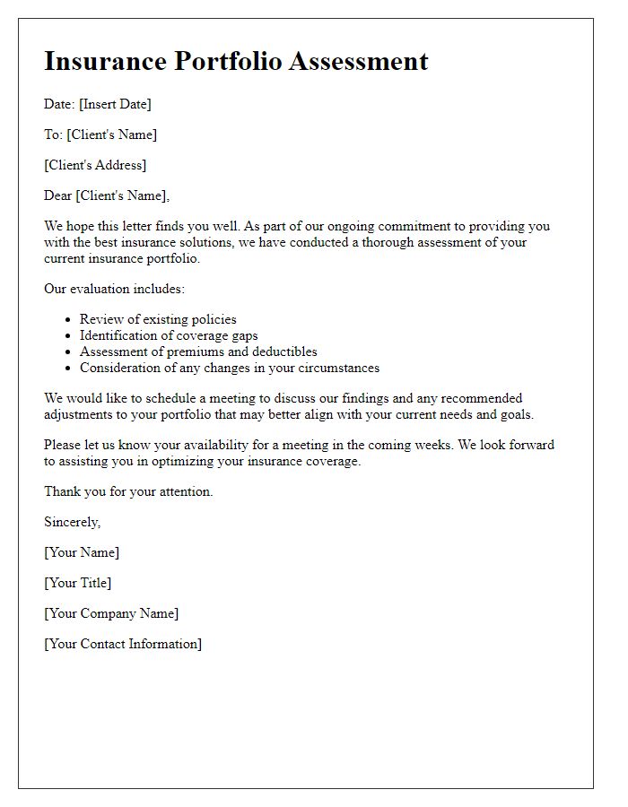 Letter template of insurance portfolio assessment