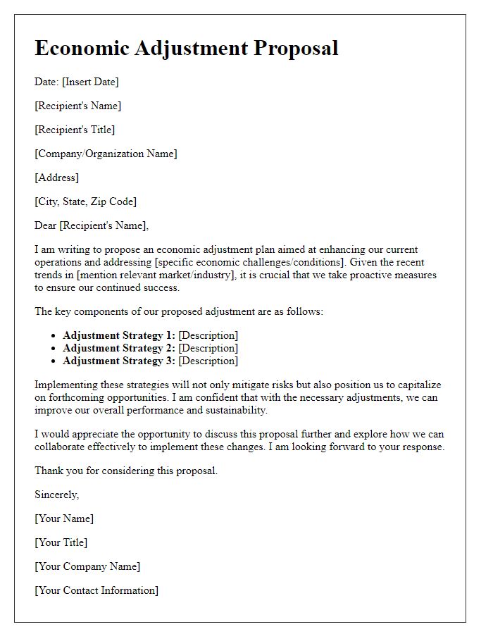 Letter template of economic adjustment proposal