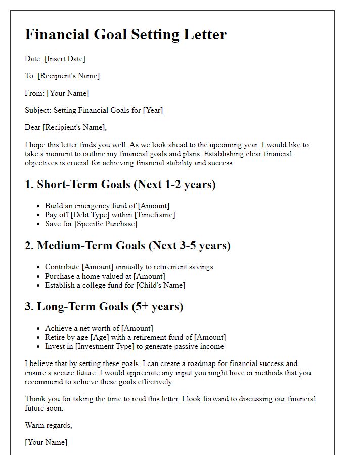 Letter template of financial goal setting