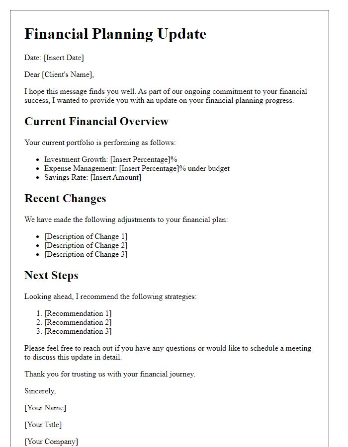 Letter template of financial planning update