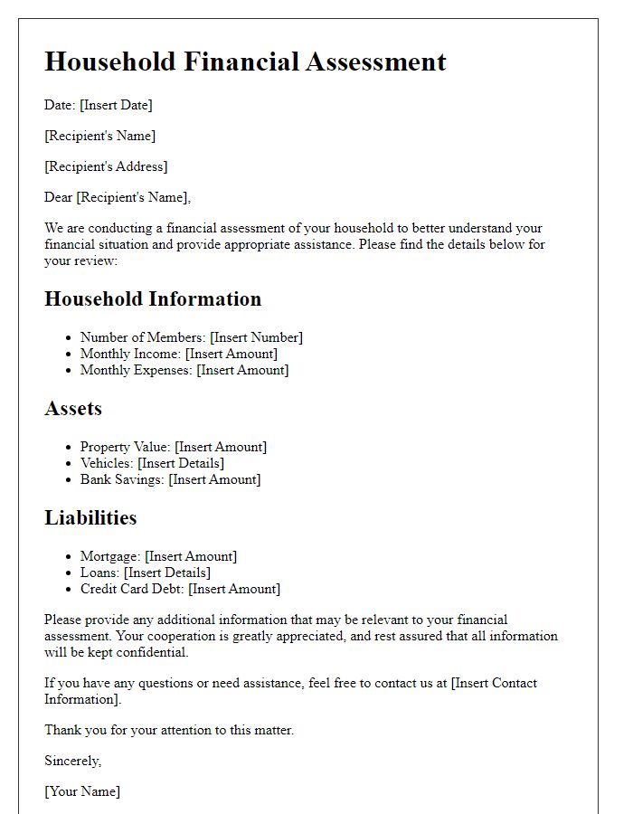 Letter template of household financial assessment