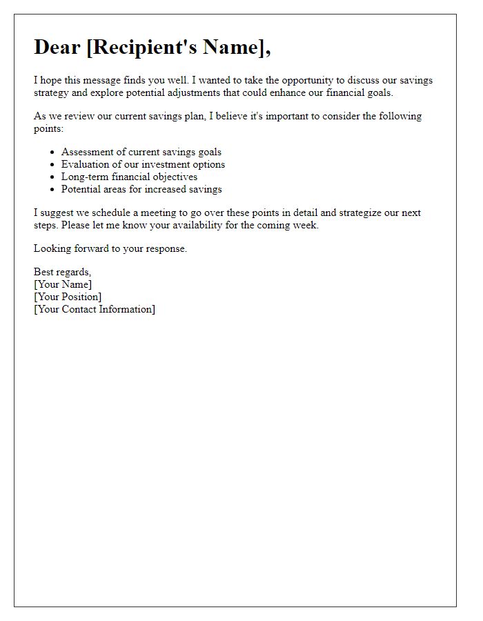 Letter template of savings strategy discussion