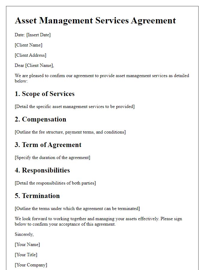 Letter template of asset management services agreement