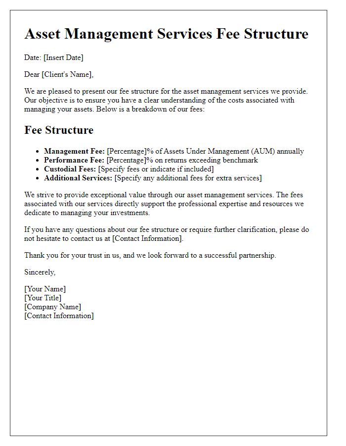 Letter template of asset management services fee structure