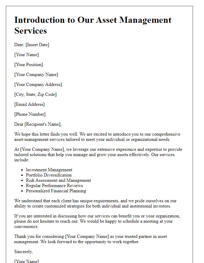 Letter template of asset management services introduction