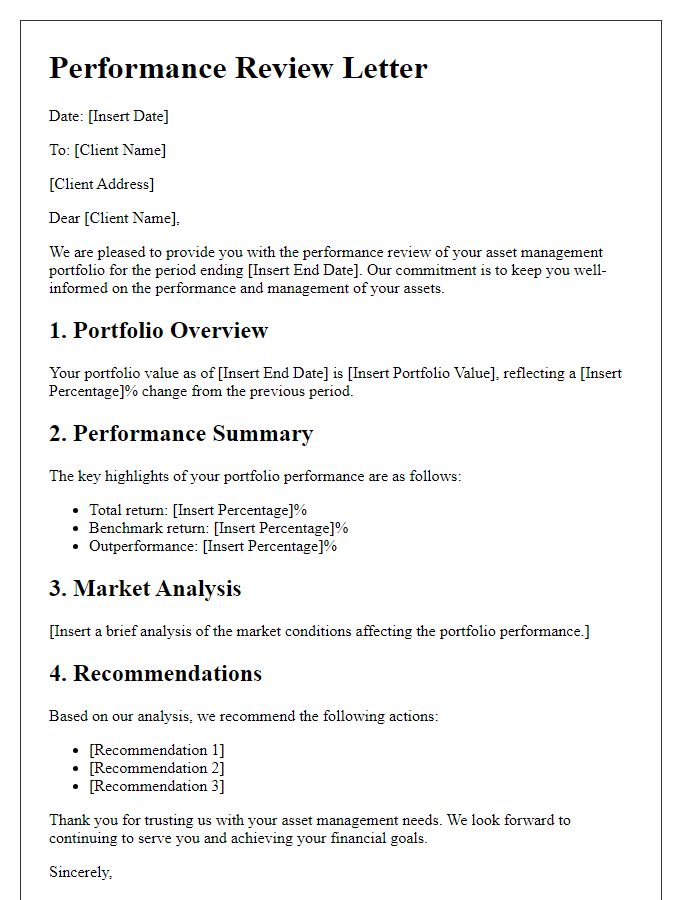 Letter template of asset management services performance review