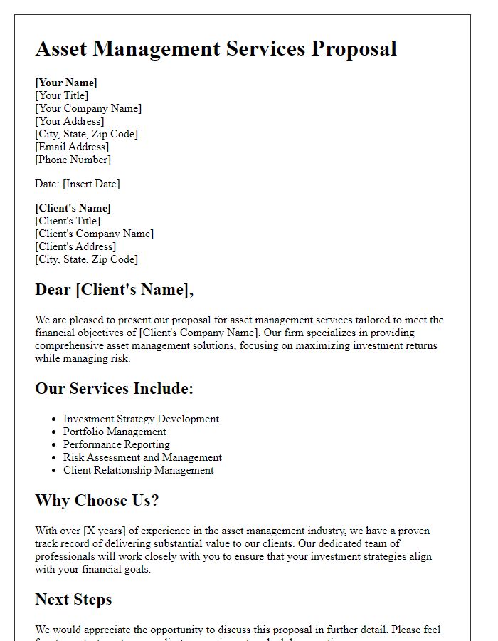 Letter template of asset management services proposal